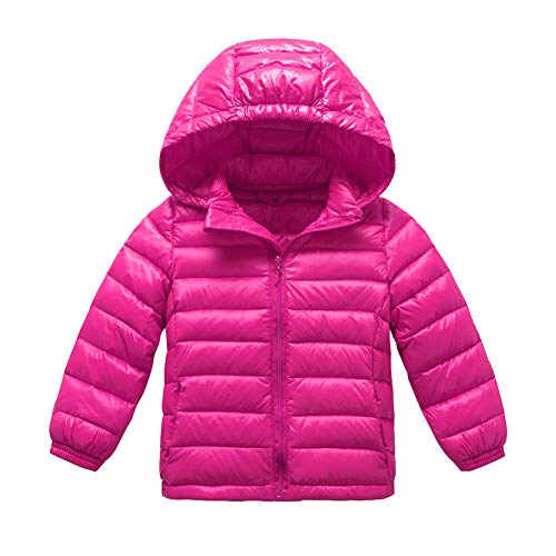 YFPICO Abrigo de Otoño e Invierno Chaqueta de Plumón Ultraligera para Bebés Niños y Niñas Chaqueta de Plumón Calentito Impermeable para 2-15 Años, Rosa roja, 2 años Etiqueta 90