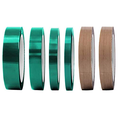 Youmile 4PCS Cinta de alta temperatura 2 Mil Green Powder Coating Masking Cinta PET 8mm, 12mm, 20mm, 25mm 36yds Cinta resistente al calor para placas de circuito con 2PCS 15mm Cinta de teflón