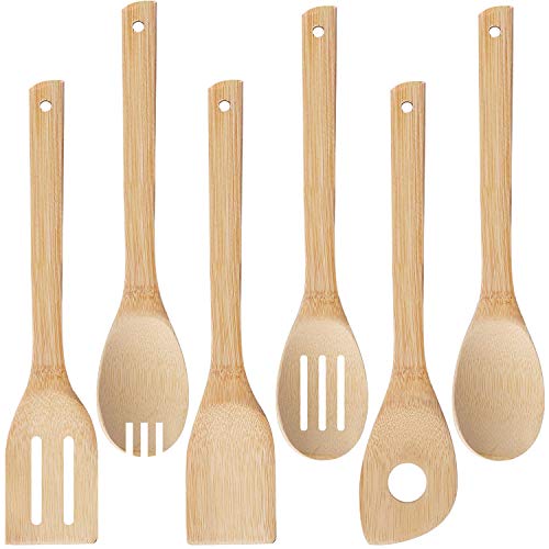 Zaleonline 6 Pcs Espátula de bambú para Utensilios de Cocina Juego de Utensilios de Cocina de Bambú ecológicos de 30 cm Cuchara De Ensalada de Cocina de Bambú Madera Utensilio De Cocina Conjunto