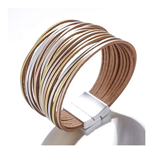 ZAOPP Las Mujeres de Cuero Pulseras de la Manera Simple Multicolor Encanto magnético Amplia Gama de Joyas de Vestuario brazaletes Accesorios (Metal Color : 6)