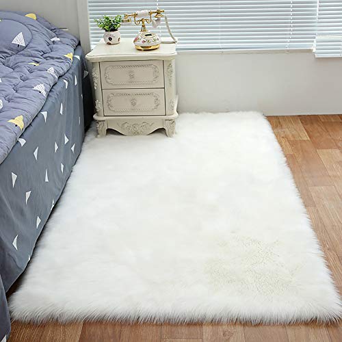 ZFHTAO Alfombra Falso Piel de Carnero Vellón Material de Lana de Seda Artificial Rectangular Elegante Acogedor Suave Sofá Cama Cojín Alfombra - Blanco 100x150cm