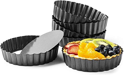 ZSWQ Quiche Tart Pan Molde para Tartaletas Antiadherentes 10cm Molde para Mini Quiche Molde Bizcocho Loose Bottom Tart Pie Round Tart Quiche Pan con Base extraíble, 6pcs