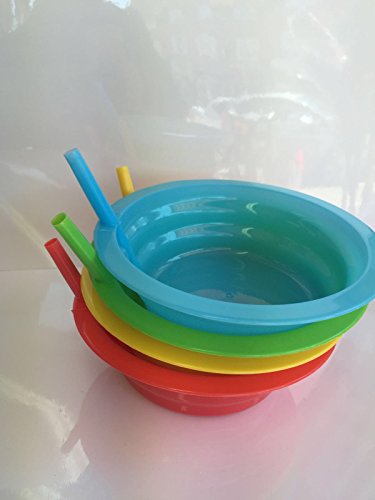 2 cuencos azules Sip-A-Bowls; cuencos para helado de cereales con pajitas incorporadas marca Cavoli.