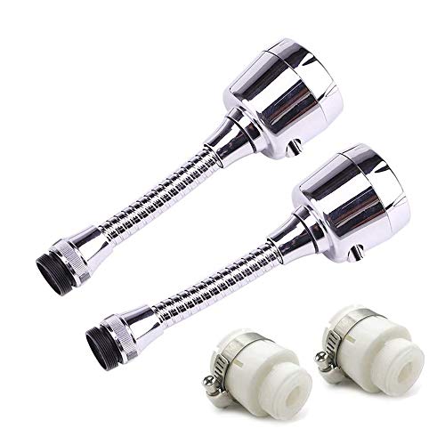 2 Juegos Dispositivo de Extensión de la Cabeza del Grifo Universal, Extensor de Grifo de Cocina, Grifo Aireador de Giratorio 360 ° con Boquilla Ajustable, para 15mm-22 mm de Grifo, Plata