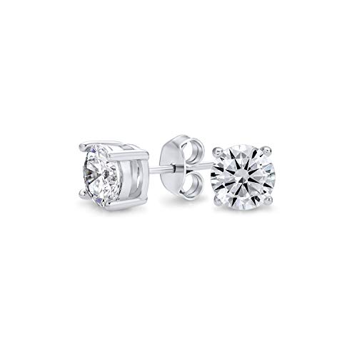 2CT brillante corte redondo solitario pendientes para las mujeres para los hombres para la novia 4 pro 925 plata de ley 7mm