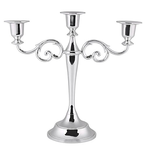 3 Brazos Candelabro Candelabros de Metal Estilo Europeo de La Boda Decoración para el Hogar 2 Colores para la Boda en Casa Decoración de la Fiesta de Navidad Candelabro (Silver)