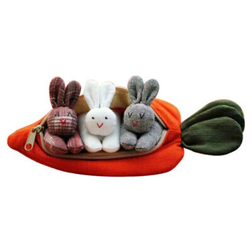 3 Bunnies in Carrot Purse,Easter Animal Purse Coin Holder Gift for Kids, Happy Easter Bunny Desktop Decoration, for Kid Girl Boy Birthday Mother's Day, Creative Easter Gift