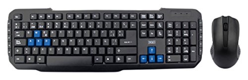 3Go Combodrilew - Pack de teclado y ratón inalámbricos (125 teclas, 2 botones, 1000 DPI, USB), negro