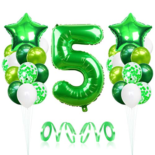 5 Globos de Cumpleaños, Globo 5 Año, Globo Numero 5, Decoracion Cumpleaños Niño, Globos Grandes Gigantes Helio Verde, Globos para Fiestas de Cumpleaños
