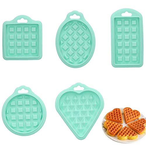 5 Piezas Moldes para Hornear Gofres, Molde de Silicona para Gofres Silicona, Multifunción DIY Reutilizable Gel de Sílice Moldes para Hornear Gofres para Hacer Pasteles, Chocolates, Waffles (Verde)