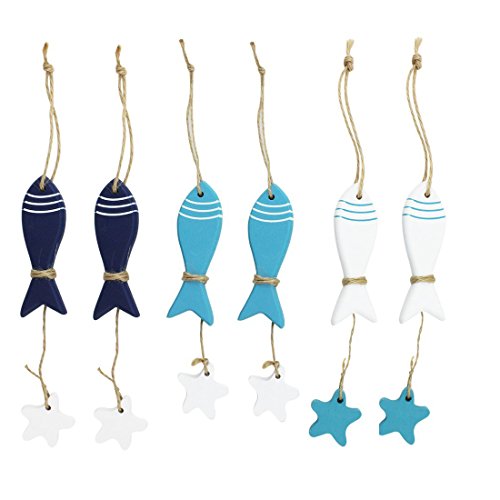 6pcs mediterráneo madera mar pescado colgante náutico decoración colgar en la pared regalo Crafts