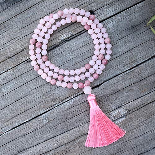 8Mm Cuentas De Piedra Natural Piedra Teñida De Color Rosa Rodocrosita Japamala Joyería Espiritual Meditación Inspiradora 108 Collar De Cuentas De Mala Total Largo 93Cm