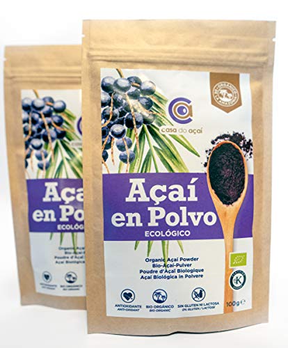 Açaí Ecológico en Polvo 200g, Duo Pack con 2 Unidades 2 x 100g, con Sello Biológico Orgánico, Bayas de Acai en Polvo