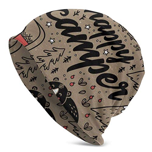 AEMAPE Happy Campers Gorro de Punto para Hombre Adulto, Gorro Unisex con Calavera, pasamontañas Negro