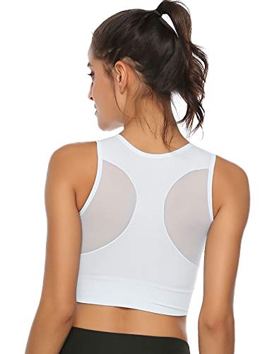 Aibrou Sujetador Deportivo para Mujer de Bajo Impacto con Almohadillas Extraíbles Sujetador Deportivo con Relleno Gimnasio Yoga Fitness Ejercicio (Pack 1-Blanco*1, L-Elegir una Talla de más Grande)