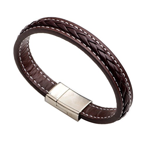 AIUIN 1X Retro Acero de Titanio Brazalete Simplicidad de Gama Alta Pulsera de Cuero Trenzado para Hombre Pulsera Decorativa (Marrón)