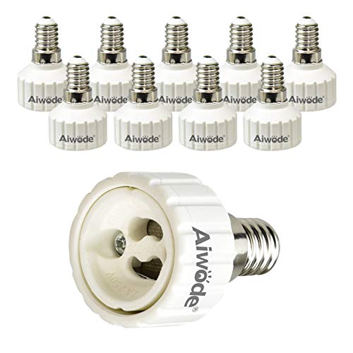 Aiwode E14 a GU10 Socket Adapter Socket Convertidor, E14 Adaptador conversor para bombillas LED y bombillas Halógenas,Potencia Máxima 200W,Paquete de 10.