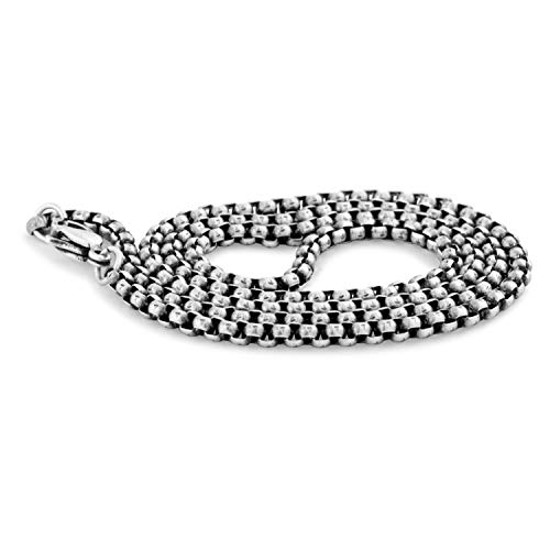 Akitsune Baca Cadena 70cm | 3mm Amplio | Collar Mujer Hombre Box Rolo Acero Inoxidable Broche de Langosta Minimalist Hombre Collar - Antiguo- Plata