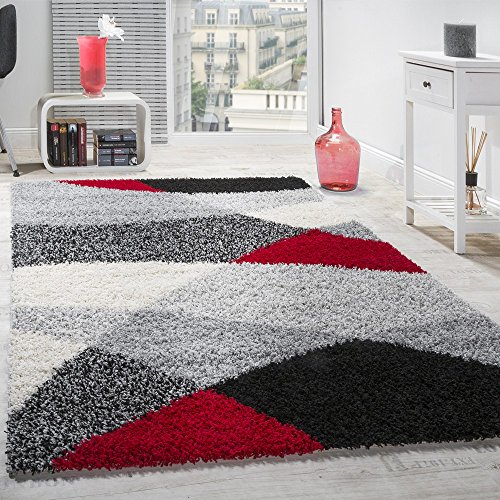 Alfombra Shaggy Pelo Alto Pelo Largo Estampada En Gris Negro Blanco Rojo, tamaño:70x140 cm