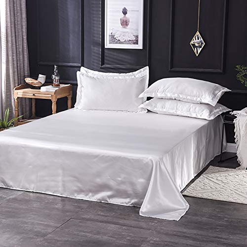 ALUNVA Cool Comfortable Respirable Sábana De Cama,Absorción De Humedad Tejido De Seda Hoja Plana,Cama De Cama Ropa De Cama-Blanco. King230x250cm(91x98inch)