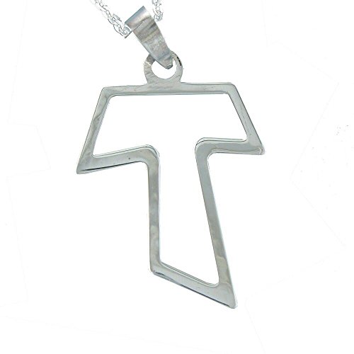 Alylosilver Collar Colgante Cruz Tau de Plata para Mujer - Cruz de San Francisco, Calada. Incluye una Cadena de Plata de 45 cm y Estuche para Regalo