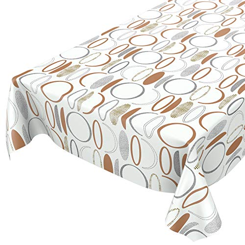 Anro - Mantel de hule lavable, 95% PVC, 5% poliéster., Modern Geo Kreise crema, 100 x 140cm Schnittkante