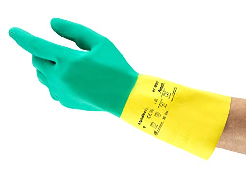 Ansell Alphatec 87-900 Guantes de Trabajo Multiusos, Resistencia Química, Duración y Agarre Firme, Forro con Flocado Algodón, Talla 9/L (12 Pares)