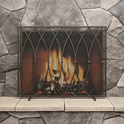 Antichispas Pequeña Tarea Pesada Planchar Pantalla de Fuego, Bronce Antiguo Puerta del Hogar Guardia de Fuego 39"W × 32" H, Casero Decor Malla Cubrir