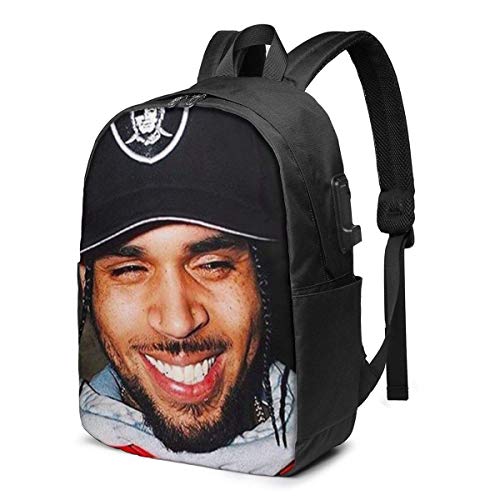 AOOEDM USB Backpack 17 in Mochila USB de 17 Pulgadas Chris Brown Nice Hair Mochila USB, Mochila para portátiles de Negocios Regalo para Hombres y Mujeres con Puerto de Carga USB, Mochila para portáti