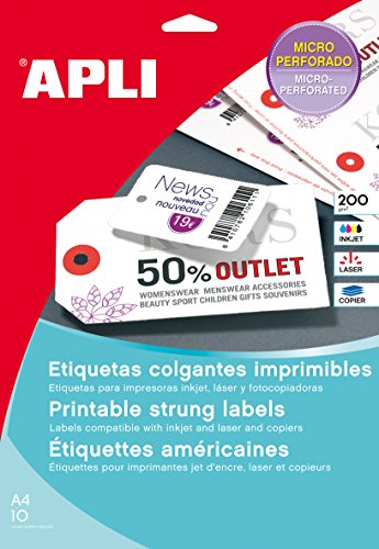 APLI 10234 - Etiquetas colgantes imprimibles (36 x 53 mm) 10 hojas