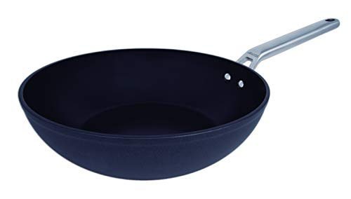 Arcos Serie Samoa | Wok Antiadherente 28 cm | Aluminio Forjado | Apta cualquier cocina | Mango Acero Inoxidable Efecto Frio | Sistema ahorro energético | Apta lavavajillas | Color Negro