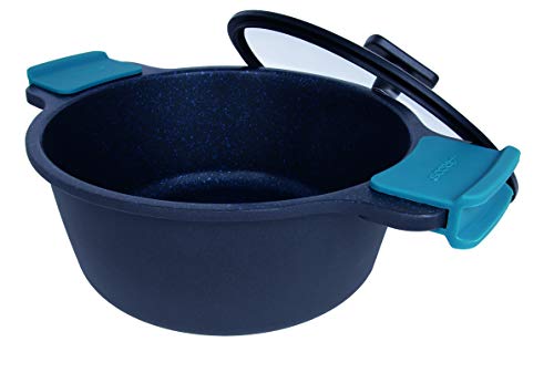 Arcos Serie Thera | Cacerola Antiadherente 24 cm y 4L | Aluminio Fundido | Apta cualquier cocina | Asas Silicona | Sistema ahorro energético | Apta lavavajillas | Color Negro y Azul