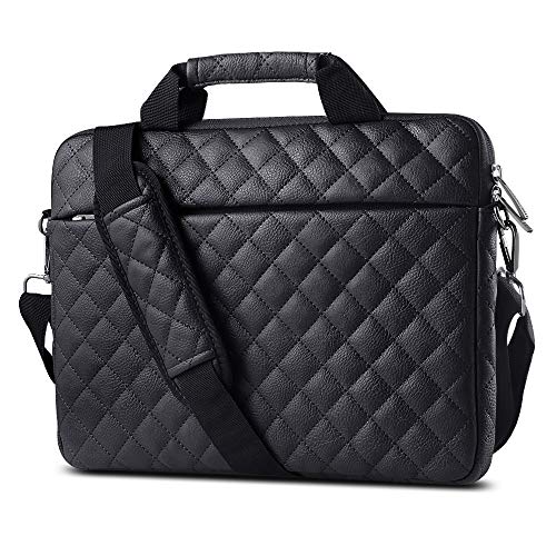 AtailorBird Bolso Bandolera para Portátil de 15.6 Pulgadas, Bolso de Mensajero con Asa de Moda/Correa de Equipaje, Funda Protectora Impermeable de Cuero PU con Diamantes para Portátil, Negro