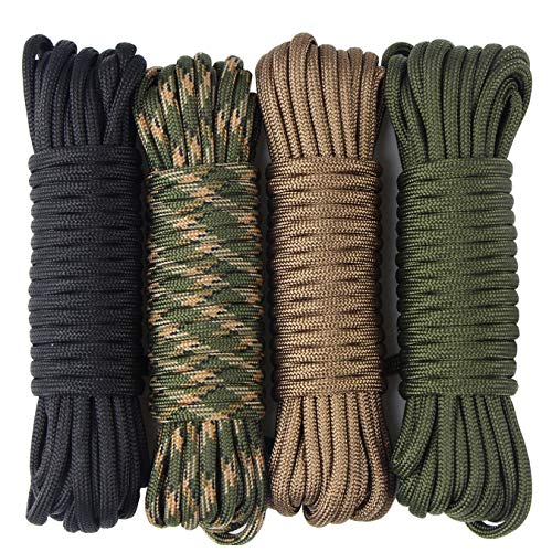 aufodara 4 Piezas 19ft/6 Metros Paracord Cuerda de Nailon Paracaídas Diámetro 4mm - 7 Hilos, Total 76ft (D4-A)