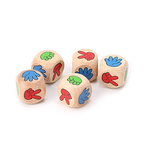 BELTI 5pcs Juego de Beber Piedra Papel Tijeras Adivinar con los Dedos Barra de Dados de Madera de 20 mm Juguetes