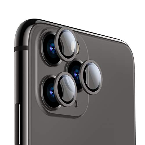 Bewahly Protector Cámara para iPhone 11 Pro/iPhone 11 Pro MAX, Alta Definicion Vidrio Templado Cámara Trasera Lente Anillo Protector Metálico para iPhone 11 Pro/iPhone 11 Pro MAX (Negro)