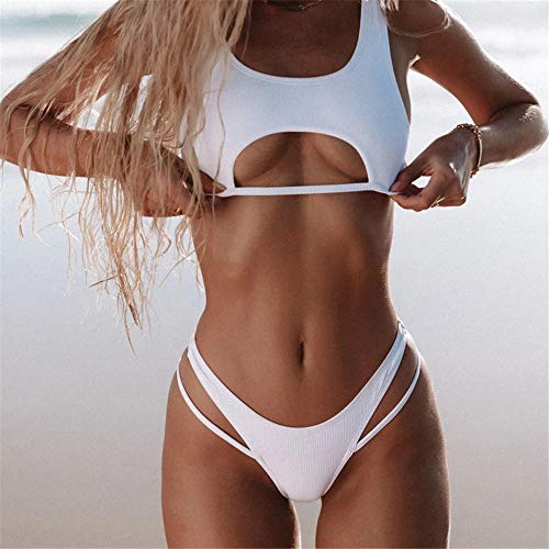 B/H Control de Barriga Traje de baño Ropa de Playa,Bikini Sexy para Mujer, Traje de baño de Verano de 2 Piezas-White_M,Traje de baño Elegante Adelgazante