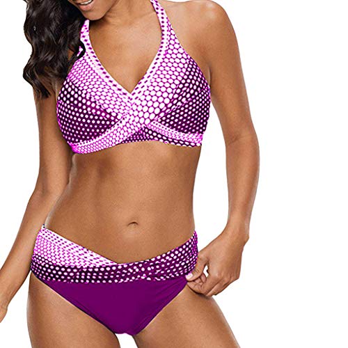 Bikinis Mujer 2019 Push up Sexy de Lunares de Playa Conjunto de Traje de BañO Estampado Bohemio BañAdores con Relleno Sujetador Tops y Braguitas Ropa de Playa vikinis riou (Púrpura, XXXXXL)