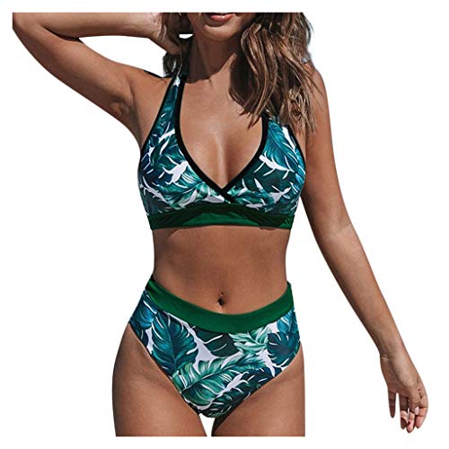 Bikinis Mujer 2020 Push up Sexy Estampado de Hojas Conjunto de Traje de BañO Estampado Bohemio BañAdores con Relleno Sujetador Tops y Braguitas 2 Piezas Verano riou