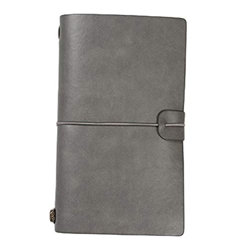 Bodhi200 0 cuaderno vintage de cuero de la PU de la escritura, hojas sueltas en blanco planificador diario diario diario diario cuaderno escuela oficina papelería gris M