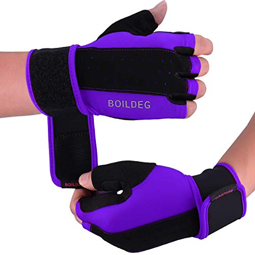 boildeg Guantes Gimnasio Hombre Mujer,Guantes Pesas Gym Guantes Fitness Transpirable con Protección Completa de Muñeca y Palma para Crossfit Levantamiento de Pesas Musculación (Violet, S)