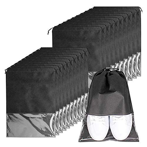 Bolsas de Zapatos, 20pcs Zapatos de Viaje Bolso, Impermeable Bolsa a Prueba de Polvo con Ventana Transparente y Cordón,Plegables, para Viajes,Camping,Transporte y protección de Zapatos