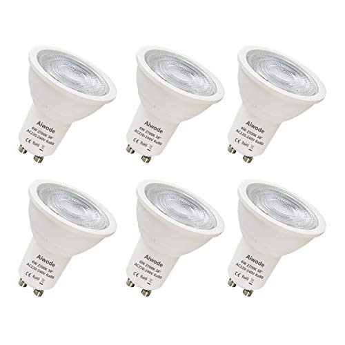 Bombilla LED GU10,Aiwode 6W Blanco Cálido 2700K 470LM,Equivalente a 40W Halógenas,RA80 38°Ángulo de haz,Paquete de 6.