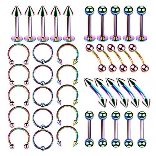 Bonarty 40 Unids Estilos Mixtos Joyería Piercing Lote Nariz De Herradura De Acero Inoxidable Lengua De Labio Ceja Tragus Ombligo Vientre Anillo Barbells 16g - - 1.2 * 10 + 3 mm