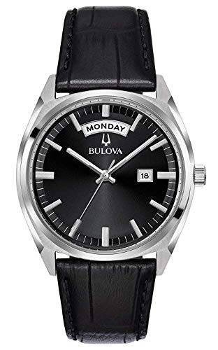 Bulova Reloj para Hombre del da de la Fecha Correa de Cuero Negro dial 96c128