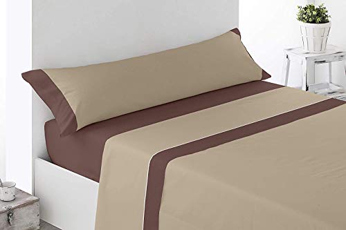 Cabetex Home - Juego de sábanas Lisas - 2 Colores - 3 Piezas - Microfibra Transpirable (Chocolate/Beige, 180_x_190/200 cm)