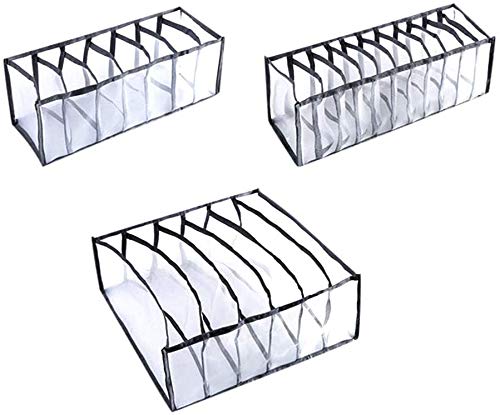 Caja de almacenamiento para ropa interior, armario organizador, armario y cajones, 6/7/11 rejillas para sujetador, ropa interior, sujetador, calcetines, bufandas (negro, 6 + 7 + 11 compartimentos)