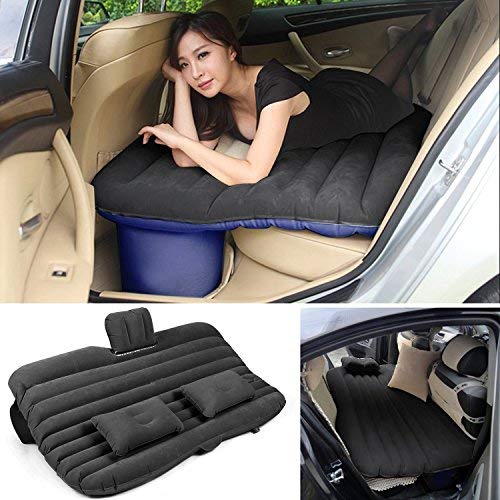 Cama de aire inflable del coche de la cama del viaje Cojín de aire inflable cómodo del amortiguador del asiento de la parte posterior del coche del viaje para los niños (negro)