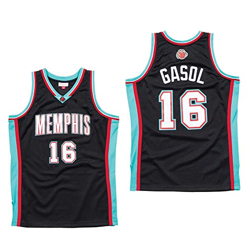 Camiseta Baloncesto Jersey NBA Masculino PAU Gasol # 16, Transpirable Resistente Al Desgaste Bordó La Camiseta De La Camiseta + Pantalón Corto, XS-XXL, FHI071IHF (Color : Black, Size : M)