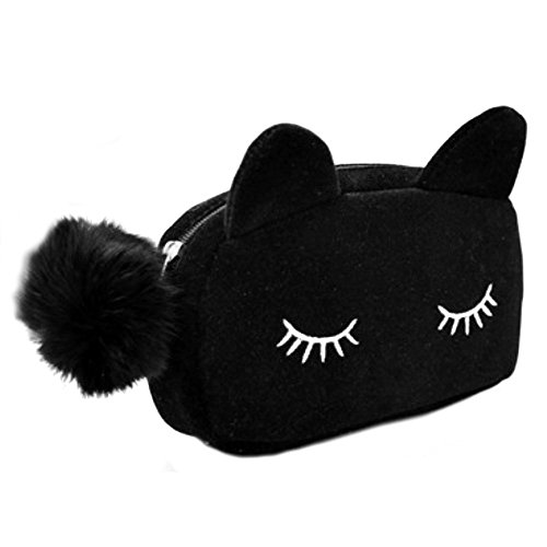 CAOLATOR Cute Peluche Dibujos Animados Pen Estuche Maquillaje Bolsa Monedero Cartera Estilo de Gato(Negro)